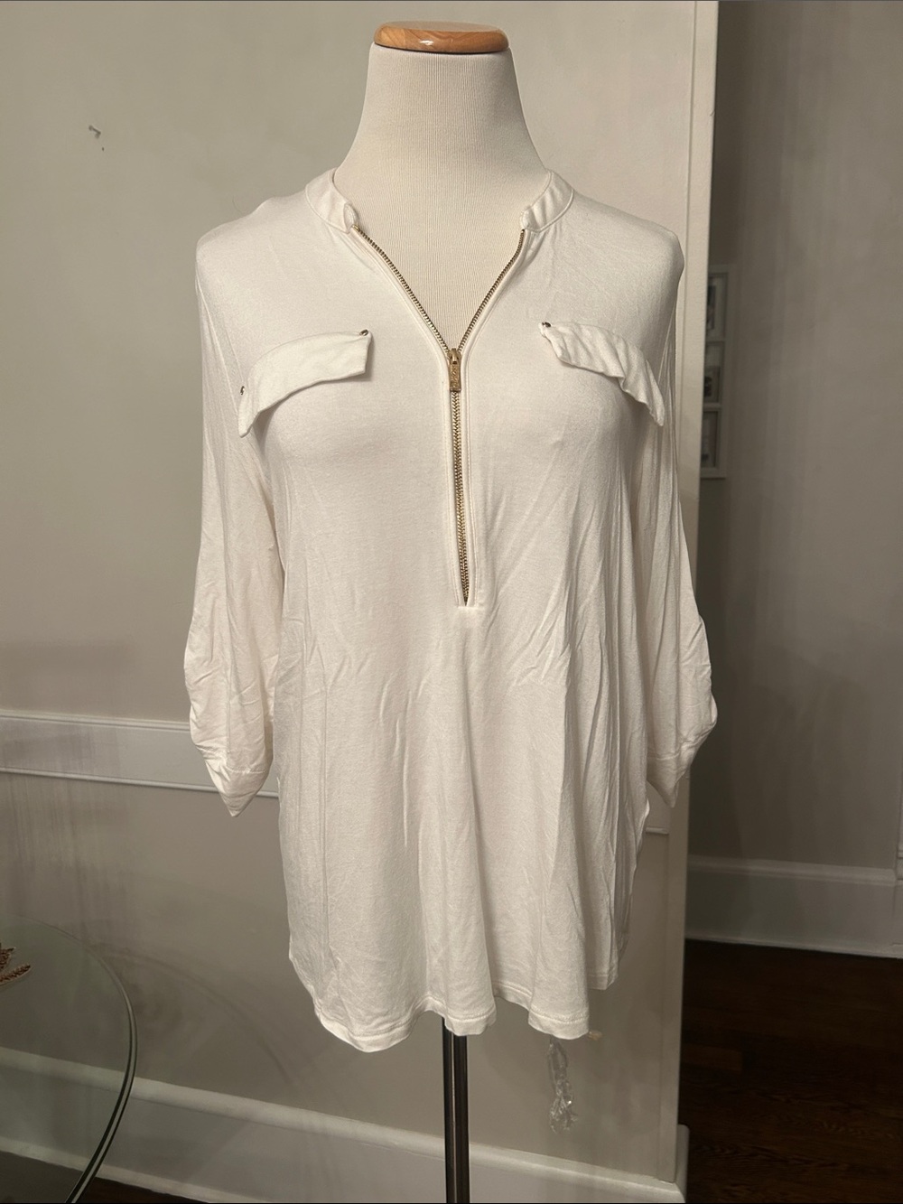 Calvin Klein White Zip-Front Long Sleeve Top